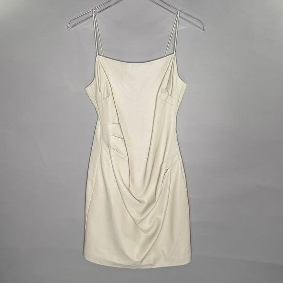 Astr M NEW Sand Faux Leather Slip Mini Dress Pleated Bodycon - Picture 1 of 8